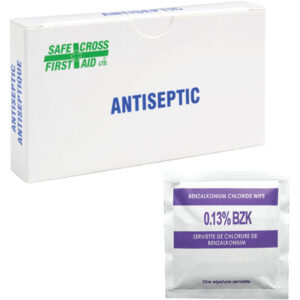Box of Benzalkonium Chloride (BZK) Antiseptic Towelettes on white background